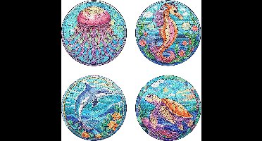 XL onderzetters - 08 - Zeedieren - set van 4 - Diamond painting - compleet pakket - Diamond painting by Wietske
