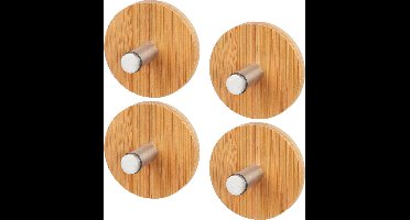 New Age Devi - Wandhaak - Zelfklevend en perfect voor elke ruimte in huis - Zilver en houtkleur voor een stijlvolle touch - Set van 4