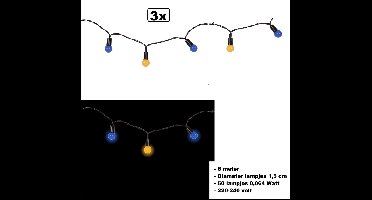 3x Verlichting blauw/geel 6 meter - Carnaval thema feest festival Verlichting