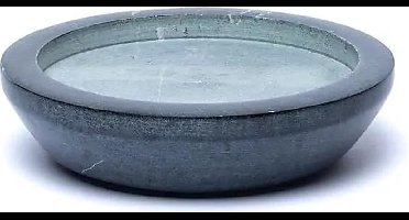 Schaaltje van speksteen, rond, grijs, 9,5 cm in doorsnede