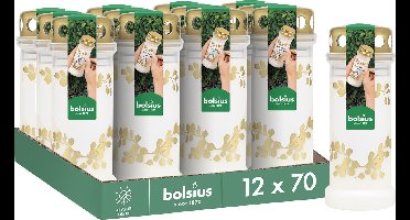 Bolsius - Herdenkingslicht - Wit met Gouden Hartjes Print - 12 stuks - 70 branduren - 3 Dagen
