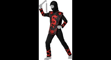 Atosa Carnaval verkleed kostuum/outfit - Ninja - voor jongens - zwart/rood - polyester - Compleet 128