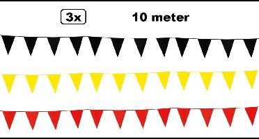 3x Vlaggenlijn zwart/geel/rood10 meter - Optocht vlaglijn festival feest party verjaardag thema feest kleur Belgie