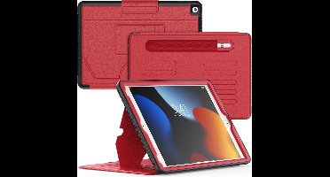 Tablet Hoes Geschikt Voor iPad Hoes 9/8/7 Generatie Rood - iPad 9 10.2 (2021) hoes met Multi-Angle Magnetic Stand, Auto Sleep/Wake, Pencil Houder - Extra Stevig - Schokbestendig