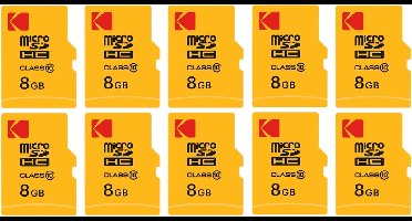 Pack de 10 KODAK Cartes Mémoire Micro SDHC 8 Go avec Adaptateur - Solution de Stockage Haute Vitesse