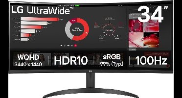 LG 34WR50QK-B - QHD Curved Ultrawide Monitor - 100hz - 34 inch