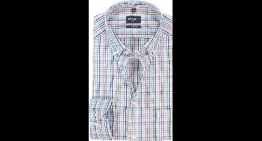 OLYMP Luxor modern fit overhemd - popeline - wit met blauw en bruin geruit - Strijkvrij - Boordmaat: 46