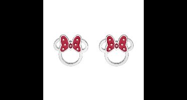 Disney 4-DIS043 Minnie Mouse Oorbellen - Minnie Oorknopjes - Disney Sieraden - 7,2x7,7mm - Rood Emaille Strikje - Staal - Hypoallergeen - Zilverkleurig