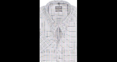 OLYMP Luxor comfort fit overhemd - korte mouw - popeline - wit met roze - lichtblauw en beige geruit - Strijkvrij - Boordmaat: 47