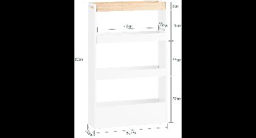 JAQZY Serveerwagen op Wieltjes - Smalle Niche Trolley - 4 Opbergplanken - Georganiseerd - 15 × 80 × 50 cm - Lichtgewicht - Wit