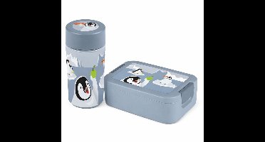 Sigma Home Food to Go - Pinguïn - Lunchset Kinderen – Broodtrommel + Drinkbeker – 100% Lekvrij – Met Bentobakje – Blauw