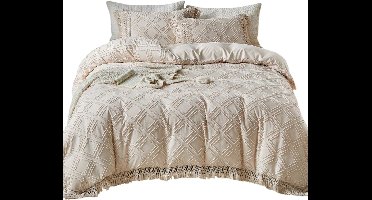 3-Delige Khaki Argyle Tufted Dekbedovertrekset — Boho & Textuur - 220x240cm