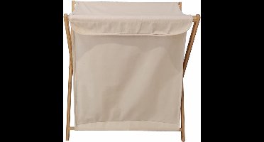 Oneay Opvouwbare houten wasmand met deksel – X-frame constructie – Ruime opbergmand voor vuile was – Geschikt voor badkamer en slaapkamer – Beige