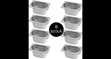 MEGA-M Gastronorm - GN 1/9 Set van 8 stuks - 176x108x150 mm - Roestvrij Staal