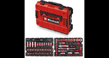 Einhell E-Case 92-delige gereedschapskoffer (werkplaatsuitrusting, autosleutels, bitaccessoires, doppen, omkeerbare ratels, systeemkoffer)