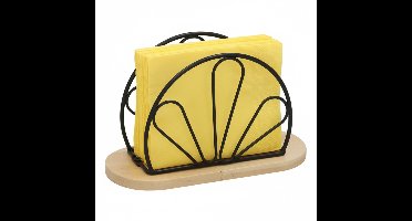 Gerimport Servettenhouder - hout / metaal - zwart - 15 x 9 cm - waaiervorm