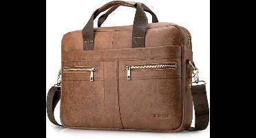 Professionele laptoptas van echt leer voor 15,6 inch laptops - Zakelijke schoudertas met meerdere vakken