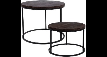 Home Styling Collection - Ronde Bijzettafels Set van 2 - Hout & Metaal - Ø57x45 cm / Ø50x35 cm - Industrieel & Modern