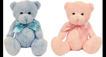 PIA Soft Toys-Set van 2 Pluche Beer Knuffels 2 ass. 15 cm blauw - roze
