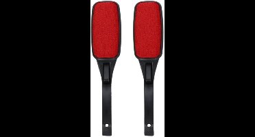 Gerimport Kledingborstel - 2x - L26 cm - zwart /rood - pluizenborstel - inklapbaar