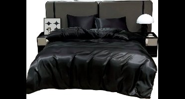 3-Delige Premium Black Satin Dekbedovertrekset — Zijdezacht & Krachtig - 200x200cm