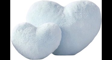S&E Zachte Hartvormige Kussen - Pluche Konijnenbont Decoratief Kussen voor Bank, Bed of Slaapkamer - Perfect Valentijnscadeau voor Meisjes en Vrouwen - 40 x 28 cm - Lichtblauw