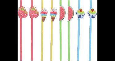 Gerimport Cocktail feest rietjes - herbruikbaar - kunststof - 36x stuks - gekleurd met leuke decoratie