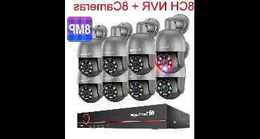 Beveiligingscamera – Camerabewaking – Bewakingscamera – Buitencamera – IP Camera – 8CH 4K POE Systeem – PTZ met AI Bewegingsdetectie en Tweeweg Audio