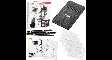 Joya Creative Fineliners Zwart Set - 10 Fineliners met Verschillende Diktes - Pen Case - Schetsboek - Brush Pen - Handlettering en Manga Tekenen