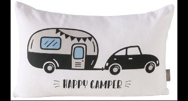 Boltze - Sierkussen - Happy Camper - 50x30 cm - Katoen - Afneembare Hoes met Rits - Camping/Caravan Print