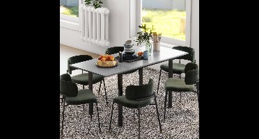 Eettafel – Keukentafel – Uitschuifbare Tafel – Uitklapbare Eettafel – Tafel Voor 6 Personen – Donkergrijs – Melamine Blad – Stalen Poot
