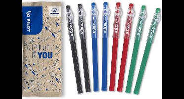 PILOT - Set van 8 FriXion Ball Stick - Uitwisbare pen - 2 zwart, 2 blauw, 2 rood, 2 groen - 0.7