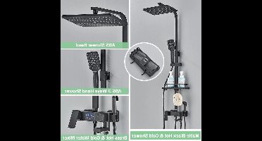 Douchekraan - Douchepaneel - Douche - Regendouches - 4-Wegs Regendoucheset met Display, Bidet & Plank - Digitale Thermostatische - Zwart