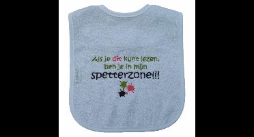 Witte slab met "Als je dit kunt lezen, ben je in mijn spetterzone"