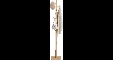 Hoppa! Kapstok - Natuurlijk Beige - Haken En Hoofdpaal Van Rubberhout, Basis Van MDF (Medium Density Fiberboard) - 30 x 30 x 173 cm (B x D x H)
