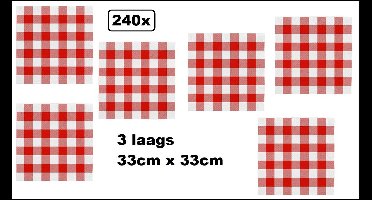 240x Servetten Boerenbont rood/wit 33cm x 33cm - 3 laags - Luxe Servet diner eten knoeien restaurant Oktoberfest geruit rood/wit BBQ thema feest verjaardag feest