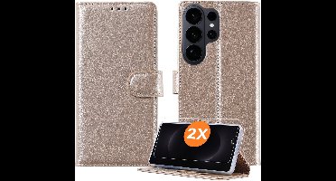 Hoesje geschikt voor Samsung Galaxy S26 Ultra 5G hoesje Goud pasjeshouder telefoon hoes - Met screenprotector tempered glass voor Galaxy S26 Ultra 5G - 2x