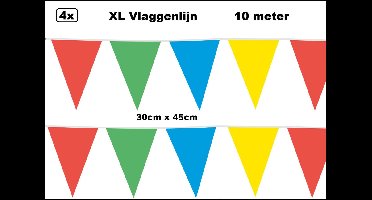 40 meter XL Vlaggenlijn multi kleur 30cm x 45cm – 4x vlaggenlijn multi 10 meter - Giga vlaglijn themafeest party festival