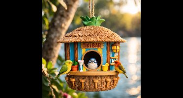 MikaMax Tiki Bar Vogelhuisje van Kunsthars - Tropische Tuindecoratie voor Tuin & Balkon - Voor Kleine Vogels - Weerbestendig