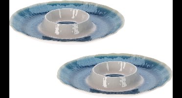 Excellent Houseware Hapjes / Tapas serveerschaal - 2x - blauw - D35 cm - dienblad - melamine - Lijkt op glanzend glas