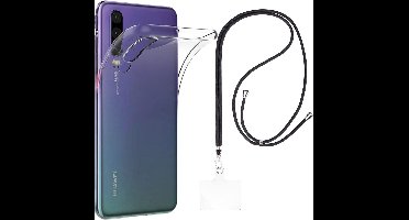 Set met hoesje en nekband voor huawei p30 - Flexibele, transparante TPU-bescherming, verstelbare universele nekband voor mobiele telefoons, zwarte nekband, transparante draagriem van Phonillico®