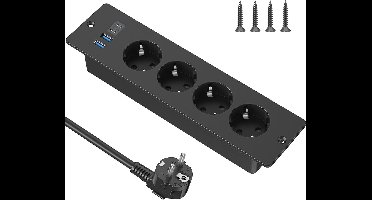 Stellar Inbouwstopcontact - Tafelstopcontact - 2 USB C & 2 USB-A-aansluitingen - Inbouwstekkerdoos - 2m kabel - Verlengsnoer - Verzonken stopcontact