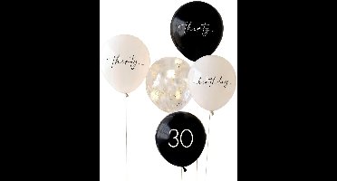 Ginger Ray - Ginger Ray - Zwart-Wit-Confetti 30 jaar ballonnen (5 stuks)