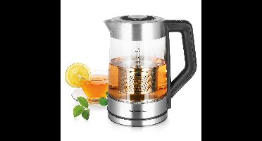 Emerio Waterkoker met Temperatuurregeling 1.7 Liter - LED Verlichting - Oververhittingsbeveiliging en Automatische Uitschakeling - Water niveau indicator - Elektrische Waterkoker 2200W - WK-122730 Glas / RVS