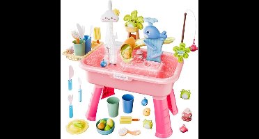 4-in-1 elektrische watertafel speelgoed - voor peuters van 1-3 jaar - Keukenspeelgoed met stromend water - voor kinderen met waterpomp - Dieren, eten, servies, rollenspel, verjaardagsspeelgoed voor jongens en meisjes