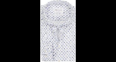 Michaelis slim fit heren overhemd - popeline - wit met licht- en donkerblauw paisley dessin - Strijkvriendelijk - Boordmaat: 39