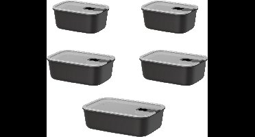 Mepal Vershouddoos 5 delig EasyClip - 2x 700 ml. 2x 1000 ml. 1500 ml - Vershoudbakjes met schuifsluiting - Geschikt voor magnetron. stoomoven. koelkast en vriezer - Nordic black