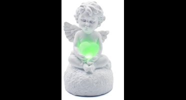 Engel met licht - Engelen lampje 10cm. - Engeltje met hartvormig lampje