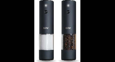 GOV® Peper- en Zoutstel Elektrisch 'RVS Regular' - 75ml - Zwart - Oplaadbaar - Roestvrijstaal - Zoutmolen - Pepermolen