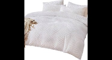 2-Delige White Tufted Textured Dekbedovertrekset — Modern Boho - 135x200cm